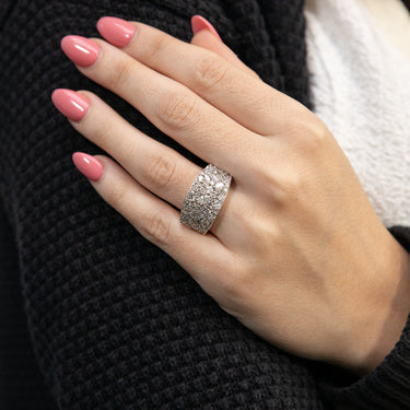 Sterling Silver Rhodium Plated Fancy Broad Ring