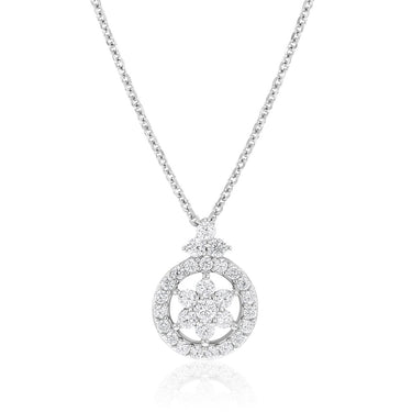 Sterling Silver Rhodium Plated Cubic Zirconia Flower Pendant On 40+5cm Chain