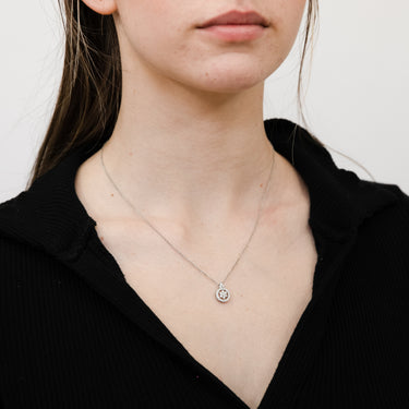 Sterling Silver Rhodium Plated Cubic Zirconia Flower Pendant On 40+5cm Chain