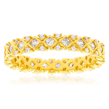 Sterling Silver Gold Plated Cubic Zirconia On Fancy Band Ring