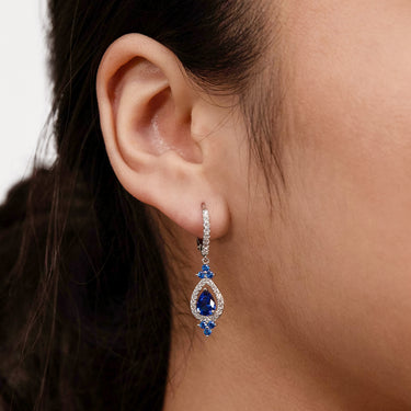 Sterling Silver Rhodium Plated Sapphire Blue & White Cubic Zirconia Drop Earring