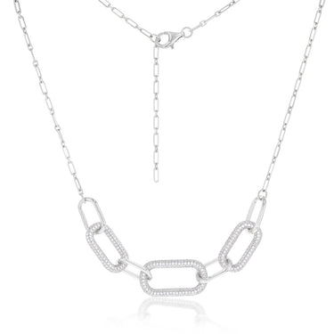 Sterling Silver Rhodium Plated White Cubic Zirconia On Links 40+5cm Chain