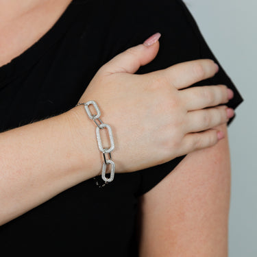 Sterling Silver Rhodium Plated Cubic Zirconia On Chunky Link 19+3cm Bracelet