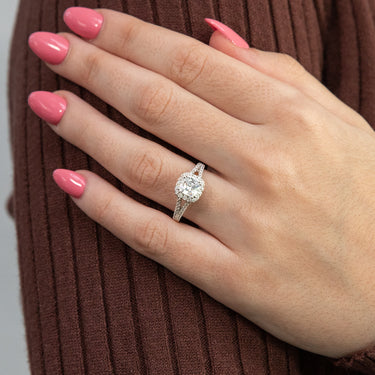 Sterling Silver Rhodium Plated White Cubic Zirconia Cushion Ring