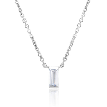 Sterling Silver Rhodium Plated White Cubic Zirconia Pendant on 40+5cm Chain