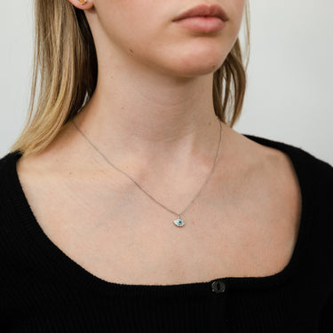 Sterling Silver Rhodium Plated White Black Cubic Zirconia Evil Eye Pendant on Chain