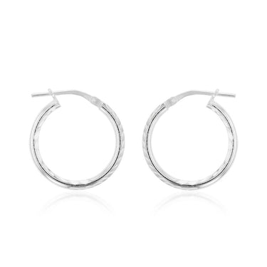 Sterling Silver Diamond Cut 15mm Hoop Earrings