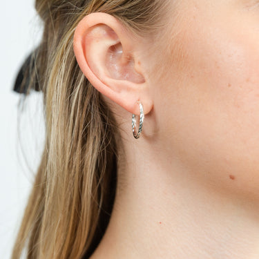 Sterling Silver Diamond Cut 15mm Hoop Earrings