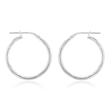 Sterling Silver Diamond Cut 20mm Hoop Earrings