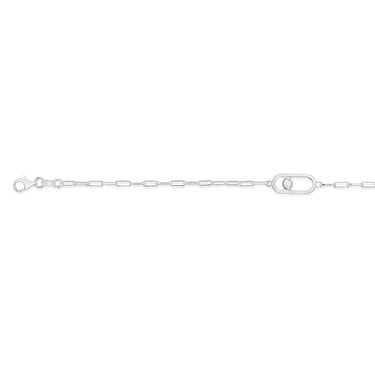 Sterling Silver Cubic Zirconia On Chunky Link 19cm Paperclip Bracelet