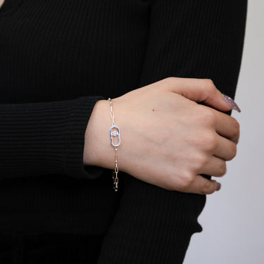 Sterling Silver Cubic Zirconia On Chunky Link 19cm Paperclip Bracelet