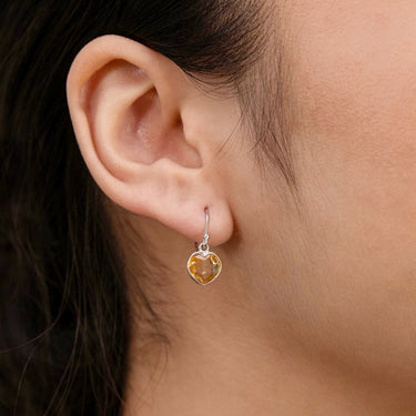 Sterling Silver 8mm Citrine Bezel Heart Drop Earrings