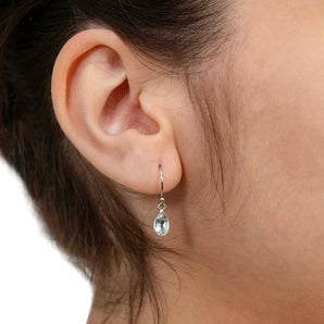 Sterling Silver 7x5mm Sky Blue Topaz Hook Drop Earrings