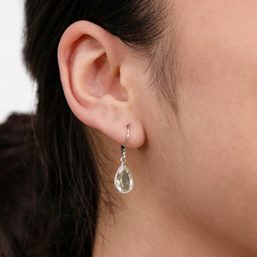 Sterling Silver Green Amethyst Pear Hook Drop Earrings