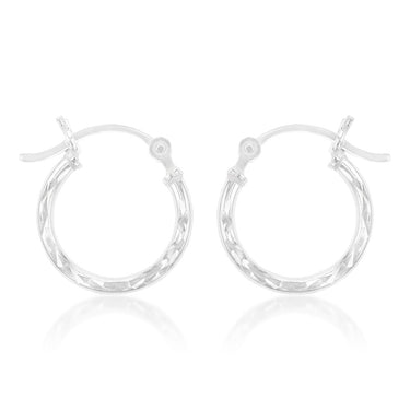 Sterling Silver Diamond Cut 15mm Hoop Earrings