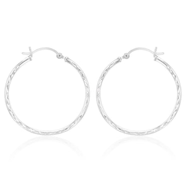 Sterling Silver Diamond Cut 30mm Hoop Earrings