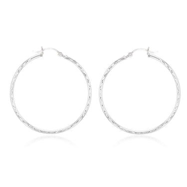 Sterling Silver Diamond Cut 40mm Hoop Earrings