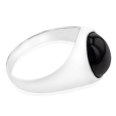 Sterling Silver Round Black Mens Ring