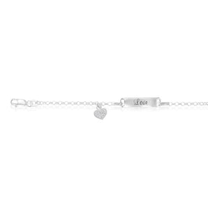 Sterling Silver Cubic Zirconia On Heart Charm ID 13+2cm Baby Bracelet