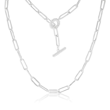 Sterling Silver Paperclip With T Bar Clasp 45cm Chain