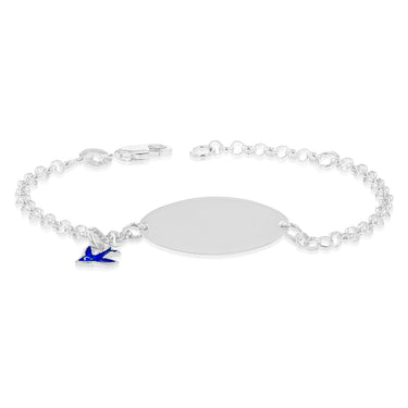 Sterling Silver Blue Bird Charm Belcher ID 13+2cm Bracelet