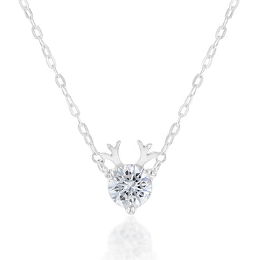 Sterling Silver Cubic Zirconia Reindeer Pendant On 45cm Chain