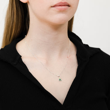 Sterling Silver Green Enamel Christmas Tree Pendant On 45cm Chain