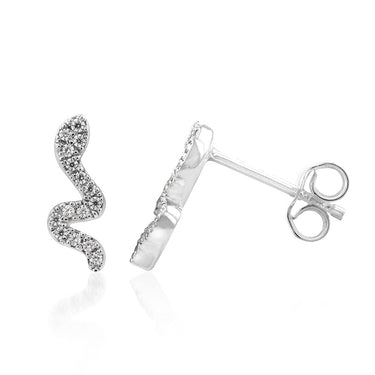 Sterling Silver Cubic Zirconia On snake Stud Earrings
