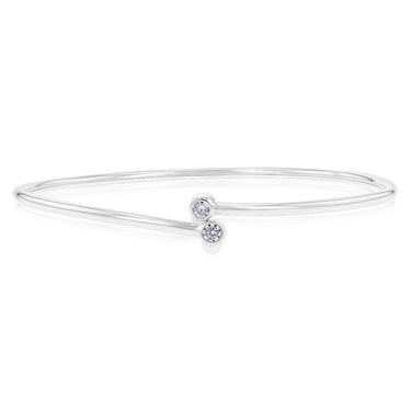 Sterling Silver Cubic Zirconia On Plain Adjustable Bangle