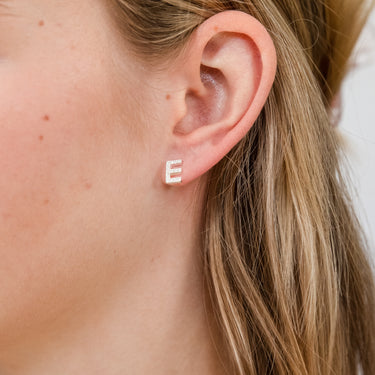 Sterling Silver Cubic Zirconia Initial "E" Stud Earrings