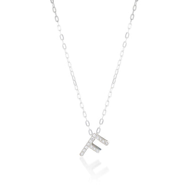 Sterling Silver Cubic Zirconia Initial "F" Pendant On 39+3 cm Chain