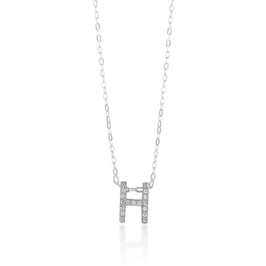 Sterling Silver Cubic Zirconia Initial "H" Pendant on 39+3cm Chain