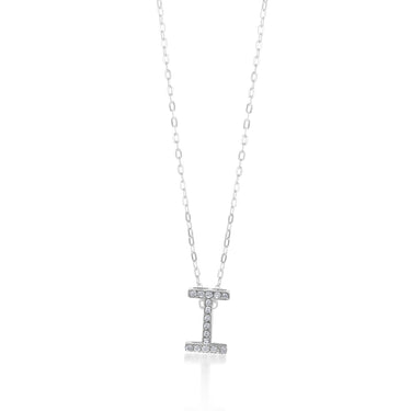 Sterling Silver Cubic Zirconia Initial "I" Pendant on 39+3cm Chain
