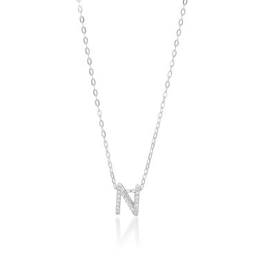 Sterling Silver Cubic Zirconia Initial "N" Pendant On 39+3cm Chain