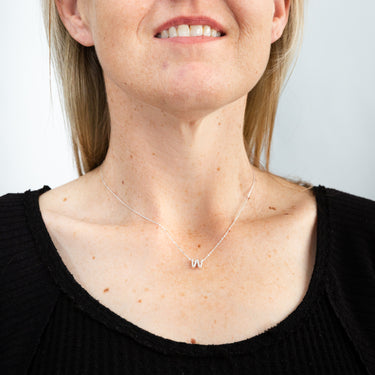 Sterling Silver Cubic Zirconia Initial "W" Pendant On 39+3cm Chain