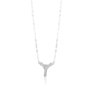 Sterling Silver Cubic Zirconia Inital "Y" Pendant On 39+3cm Chain