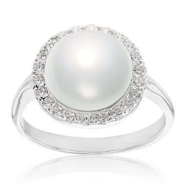 Sterling Silver Swarovski Pearl & Cubic Zirconia Halo Ring