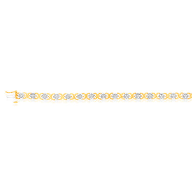Gold Plated Sterling Silver 1/4 Carat Diamond Hugs and Kisses Bracelet 18.5cm