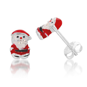 Sterling Silver Christmas Santa Stud Earrings