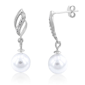 Sterling Silver Pearl And Cubic Zirconia Fancy Drop Earrings