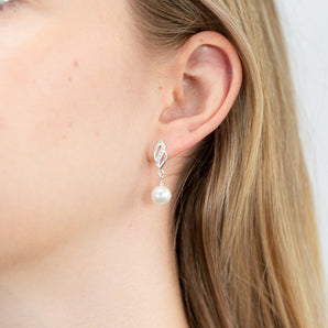 Sterling Silver Pearl And Cubic Zirconia Fancy Drop Earrings
