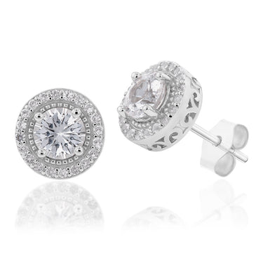 Natural White Sapphire Pendant and Earring Set on Chain in Sterling Silver