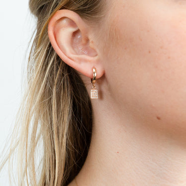 Sterling Silver Rose Gold Plated Cubic Zirconia Tag Hoop Earrings