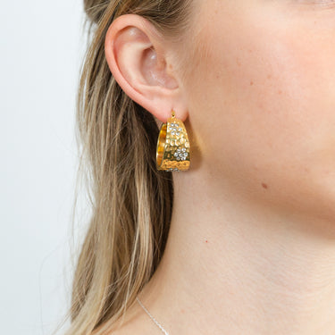 Sterling Silver Gold Plated Cubic Zirconia Broad Hoop Earrings