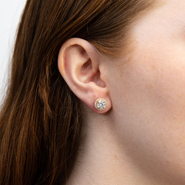 Sterling Silver Rose Gold Plated Cubic Zirconia Halo Stud Earrings