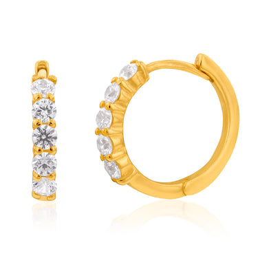 Sterling Silver Gold Plated Cubic Zirconia Hoop Earrings
