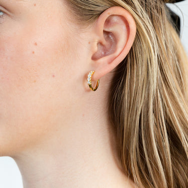 Sterling Silver Gold Plated Cubic Zirconia Hoop Earrings