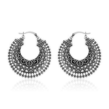 Sterling Silver Antique Pattern Hoop Earrings