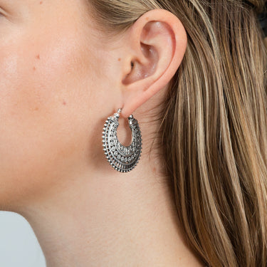 Sterling Silver Antique Pattern Hoop Earrings