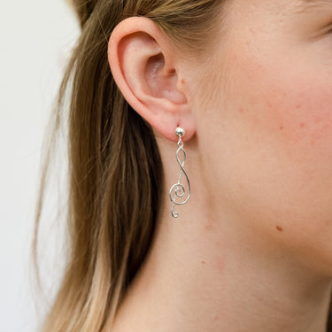 Sterling Silver Treble Cleff Drop Earrings